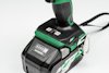 Sladdlös Hikoki-skruvdragare med batteriindikator och gröna detaljer.