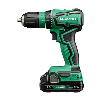 Grön och svart sladdlös borrskruvdragare från HiKOKI, märkning med "18V" och "Li-ion".