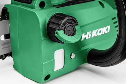 Grön HiKOKI apparat med svart handtag och justeringsvred, samt en vit indikator med "MIN".
