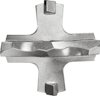 Metallic drill bit with a cross-shaped cutting edge and four carbide tips for enhanced durability.