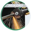 Rund HiKOKI-kapskiva för vinkelslip, släpper gnistor vid metallkapning.