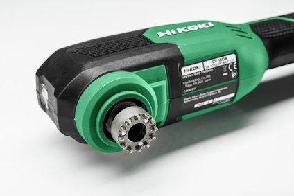 Eldriven grön och svart slipmaskin från HiKOKI, modell GV 150A, med märkplåt och etikett.