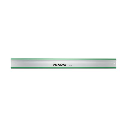 Avlång styrskena med silverfärgad yta och gröna kanter, märkt med "HiKOKI" i mitten.