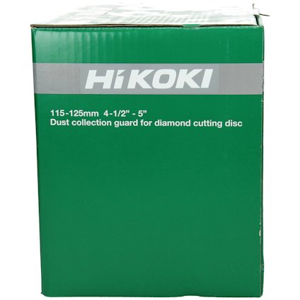 Grön förpackning med texten "HiKOKI" samt "115-125mm 4-1/2"-5" Dust collection guard for diamond cutting disc".