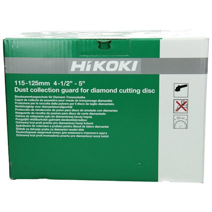 Grön och vit förpackning för HiKOKI dammuppsamlingsskydd för diamantskärskiva, 115-125 mm.