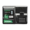 Svart och grön batteriladdare från HiKOKI med texten "12A MAX Fast Charger". Har olika laddningslägen för 14,4V till 36V.