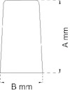 Diagram av en avsmalnande cylinder med märkning; höjd A mm, bred bas B mm.