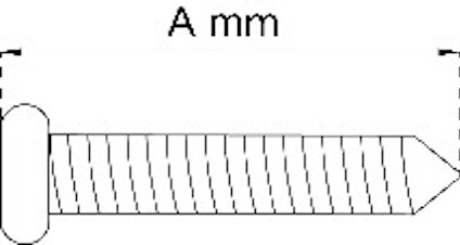 Diagram av en skruv med måttet A mm markerat längs skruvens längd.