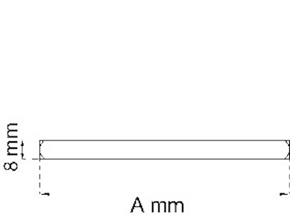 Ritning av en stav med märkning av längden 'A mm' och höjden '8 mm'.