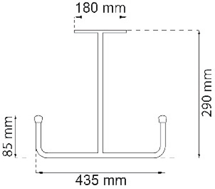 Ritning av krokdetalj med mått: 180 mm, 290 mm, 435 mm och 85 mm visas.