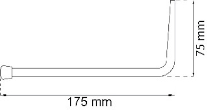 Ritning av en stålprofil med måtten 175 mm i längd och 75 mm i höjd.