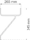 Diagram av en U-form med längd 265 mm och höjd 345 mm mot en vit bakgrund.