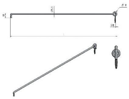 Teknisk ritning av en skruvögla med måtten Ø18 mm, Ø4 mm och L, med en skruvgänga och en vinkel.