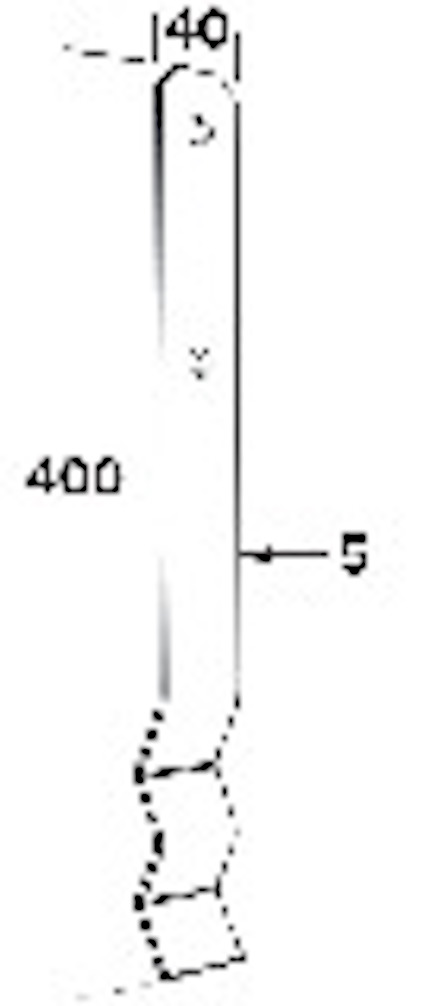 Illustration av en metallstång med mått: 40, 400 och 5 mm; två hål för montering.