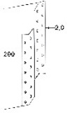 Metallbeslag med hål, angivet som 290 mm i längd och 2,0 mm tjocklek.