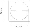Diagram av en fyrkant med avrundade hörn och en cirkel inuti. Märkt med "A mm" och "B mm".