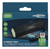 Förpackning med en svart Ansmann aluminiumficklampa, betonar COB-LED och 175 lumen, 6 timmars batteritid, och 3 års garanti.