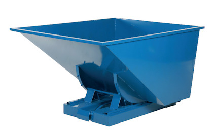 Blå metallcontainer med tippfunktion.