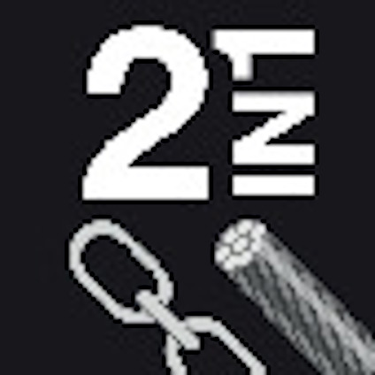 Vit siffra "2", bokstav "N", kedjelänk och en kabel på svart bakgrund.
