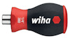 Svart och rött skruvhandtag med texten "wiha 1/4'' 380" tryckt på sidan.