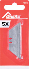 Röd förpackning med fem rakblad inuti, märkt "Onsite" och "5X" samt siffran "711185" i övre högra hörnet.
