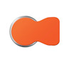 En orange form med silvrig kant mot vit bakgrund.