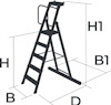 Stege med måttangivelser: H, H1, B, B1, D.