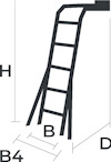 Illustration av ett lutande stege med mått: H, D, B, och B4.