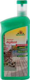 Grön flaska med Neudorff Finalsan AlgRent, text om effektivt mot alger, för alla ytor, 1 liter.