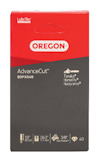 Röd och grå förpackning för Oregon AdvanceCut 90PX040 med specifikationer för 10" 25 cm, 0.43" 1.1 mm, och 3/8" Low Profile kedja.