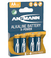 Förpackning med åtta AA 1.5V alkaliska batterier av märket Ansmann, modell X-Power.