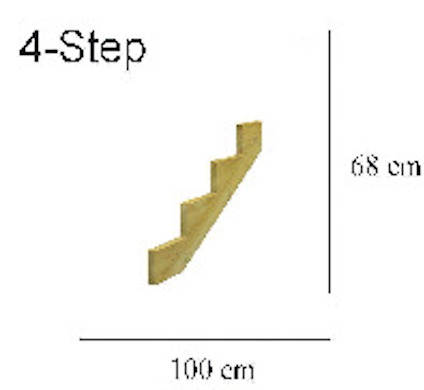 Trästeg, 4-stegsformat, 100 cm bredd, 68 cm höjd. Text: "4-Step".