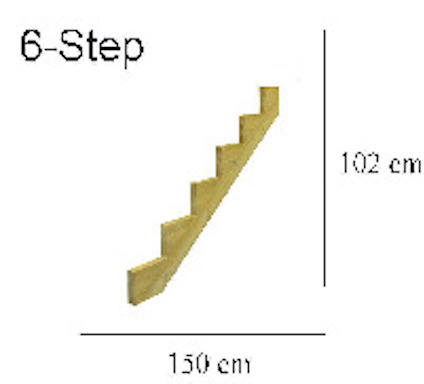 6-Step trätrappa, höjd 102 cm, längd 150 cm.