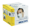 Förpackning med Moldex FFP2 NR D andningsskydd, gul och vit, med bild på person som bär masken. CE-certifierad.