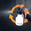 Person håller spruta med texten "TEBO", orange pilar i bakgrunden.