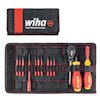 Verktygsset med skruvmejslar och bits i ett svart fodral med röd text "wiha Tools that work for you".