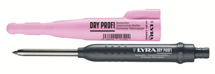 Tuschpenna "Lyra Dry Profi" med rosa lock och svart grepp.