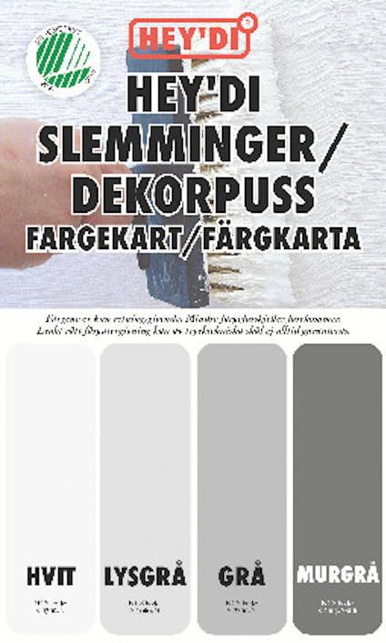 Slemminger/dekorpuss färgkarta med fyra färger: hvit, lysgrå, grå, murgrå.