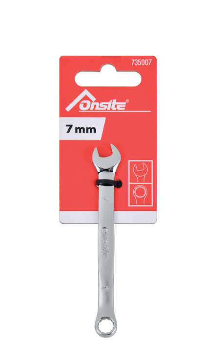 Skiftnyckel 7 mm på röd och vit förpackning med varumärket "Onsite".