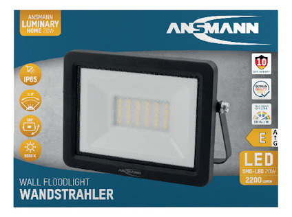 Förpackning för Ansmann LED vägstrålkastare, 20W, 2200 lumen, IP65, 5000K, 120° vinkel.