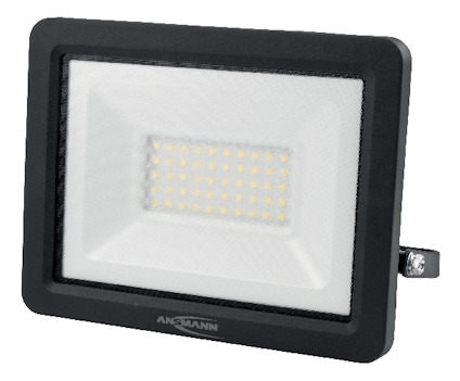 Svart rektangulär LED-floodlight med vit framsida och synliga lysdioder inuti.