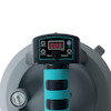 Digital vakuumpump med LCD-skärm och tryckmätare, blått handtag.