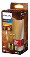 Förpackning av Philips Vintage LED-glödlampa, 3,1W, 25W motsvarande, 250 lumen, E27-sockel.