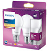 Förpackning med två Philips LED-lampor, E27-sockel, varmvitt ljus 2700K, 7W motsvarande 60W glödljus, 806 lumen.
