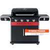 Utomhusgrill med texten "GAS 2 COAL" på framsidan och "HYBRID POWER TECHNOLOGY" på sidan.