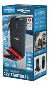 Förpackning till Ansmann Jump Starter 16.0, 12V, med boost på 2500A och flera skyddsfunktioner.