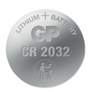 Silvrig litiumbatteri med texten "LITHIUM BATTERY GP CR 2032" och ett varningssymbol för att inte sväljas av barn.