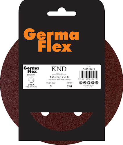 Förpackning med sandpapper, Germa Flex, 150 mm, kornstorlek 240, modell KND 33375.