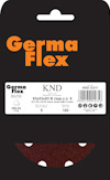 Förpackning av Germa Flex sandpapper, KND 33317, typ Delta, 93x93x93 mm, 6 hål, kornstorlek 180, 5 ark.