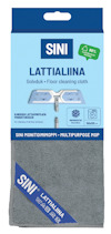 Förpackning av grå golvduk med text "SINI Lattialiina Golvduk - Floor cleaning cloth". 80% återvunnen fiber.